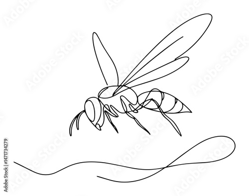 minimalist vector of a flying bee drawn in one continuous line, elegant and simple insect illustration