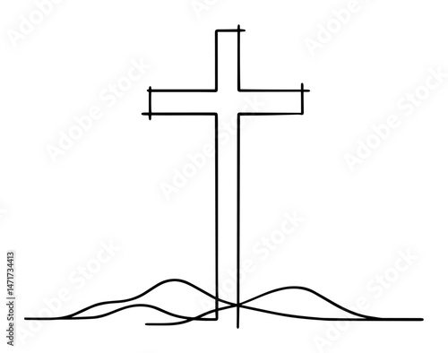 cross on hill minimalist vector