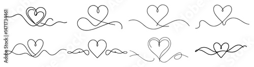 romantic heart divider vector set in hand drawn style, perfect for love themed projects and wedding invitations
