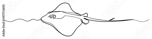 minimalist black and white vector of a stingray drawn in single line style