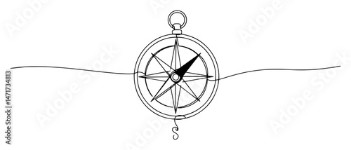 blackandwhite vector of a compass rose, minimal line art navigation tool illustration