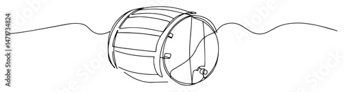 blackandwhite vector of a wooden barrel, vintage line art illustration for wine or whiskey