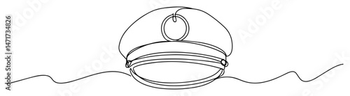 black and white vector drawing of a captain's hat in single line style