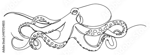black and white octopus vector illustration in continuous line art style