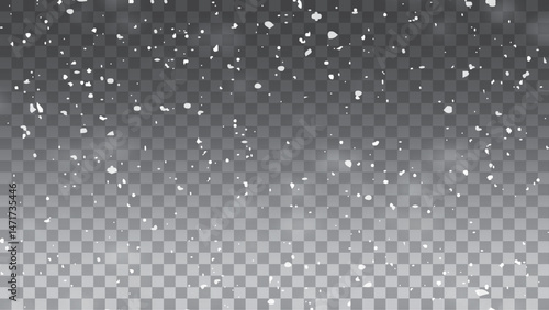 Winter snow flakes background. Blizzard transparent texture. Snow