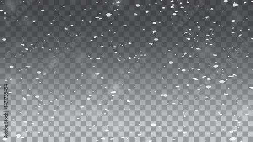 Winter snow flakes background. Blizzard transparent texture. Seamless realistic falling snow or snowflakes.