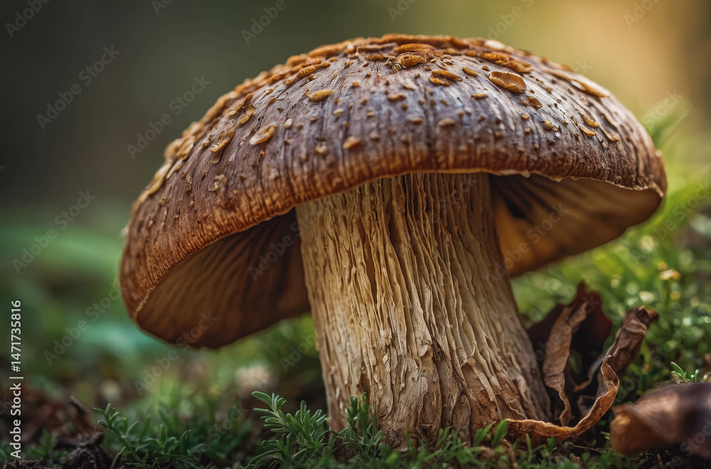 Fototapeta premium Close-Up of a Brown Mushroom in Nature
