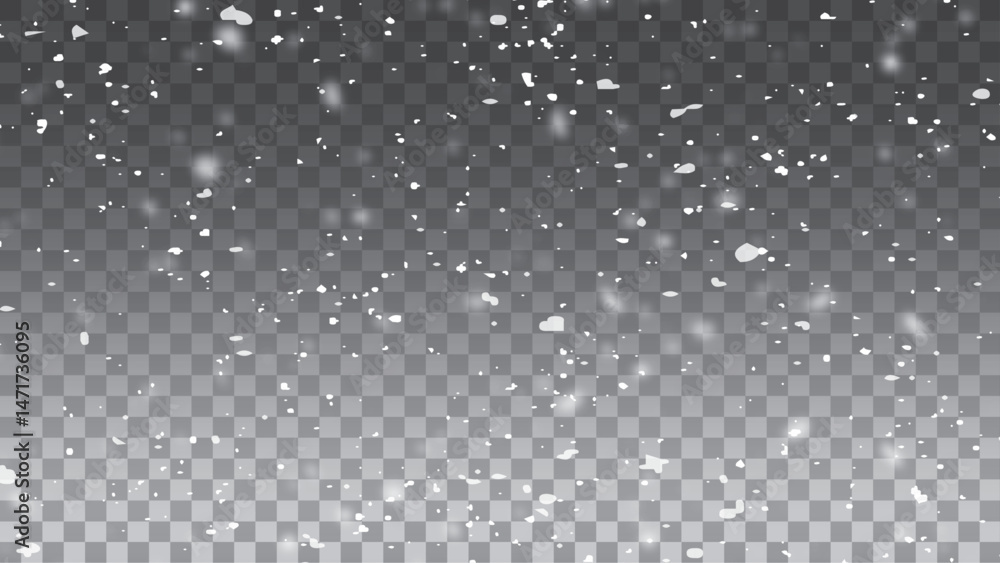 Winter snow flakes background. Blizzard transparent texture. Seamless realistic falling snow or snowflakes. Winter snow flakes background. Blizzard transparent texture. Seamless realistic falling snow or snowflakes.