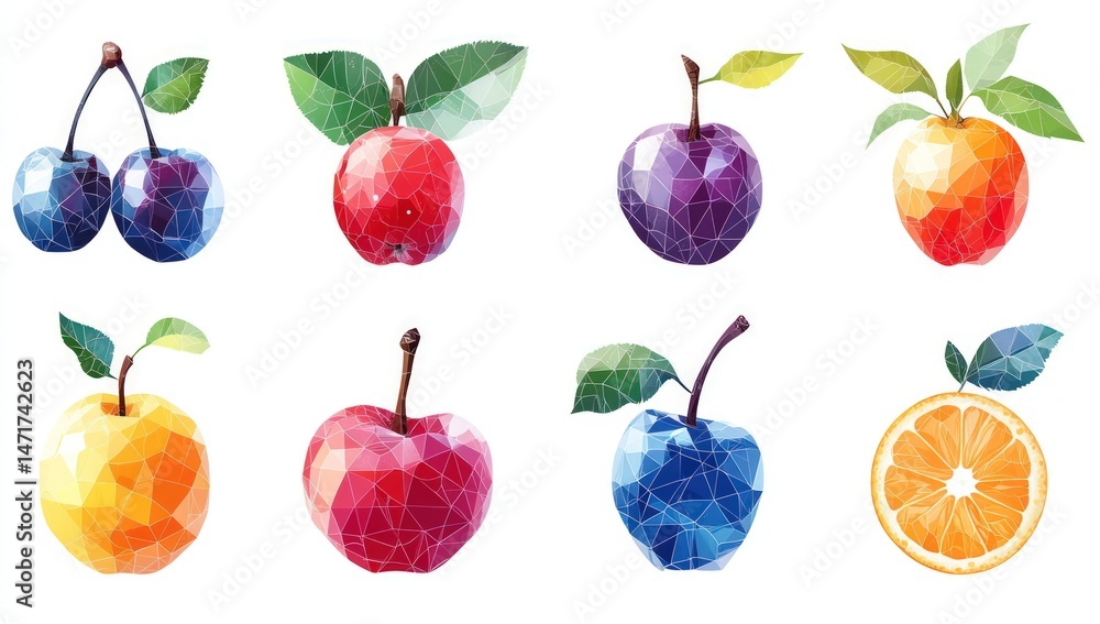 Fototapeta premium Colorful polygon fruit illustration