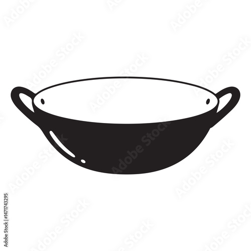 This is an isolated, empty black cast iron frying pan, a piece of metal kitchenware with a handle, ready for cooking or frying food