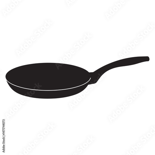 This is an isolated, empty black cast iron frying pan, a piece of metal kitchenware with a handle, ready for cooking or frying food
