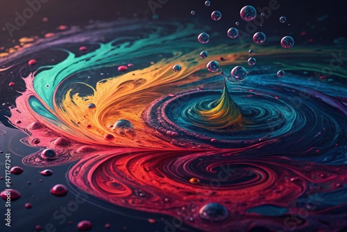 Liquid Chaos – Swirling oil paints in water with neon contrasts.