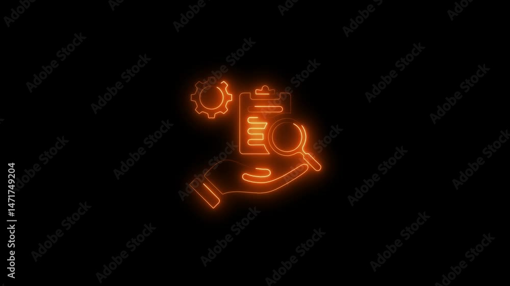custom made wallpaper toronto digitalGlowing neon hand with list magnifying glass icon.HD motion graphic video animation with neon effects.isolated on a black background.