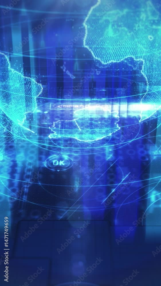 Virtual space, featuring a particulate planet on a backdrop of data visuals. Virtual space, featuring a particulate planet on a backdrop of data visuals.