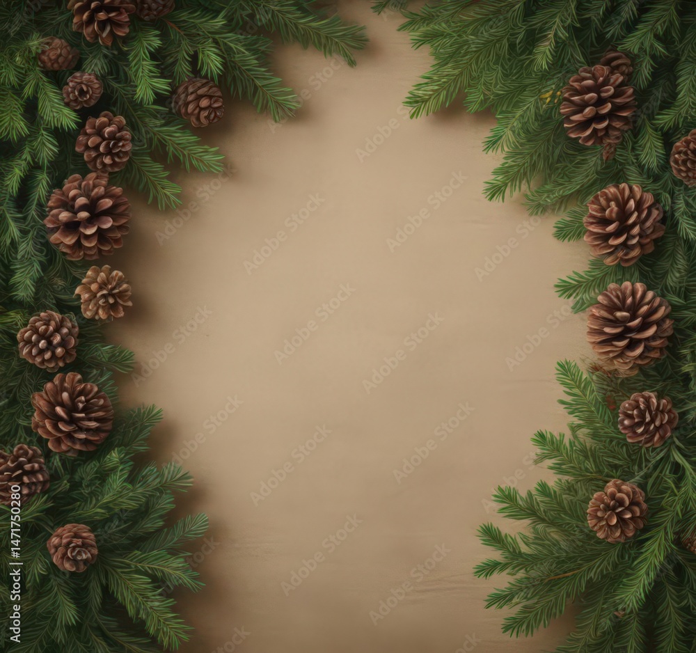 Fototapeta premium Lush fir branches & pine cones create a rustic Christmas border , frame, conifer