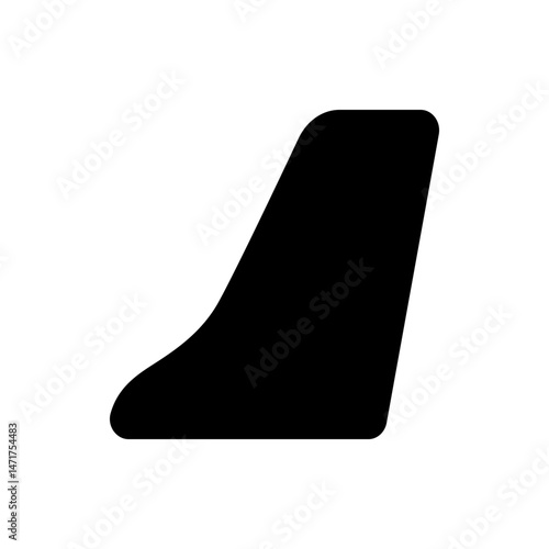Illustration of a solid black airplane tail fin with rounded corners against a white background plane part