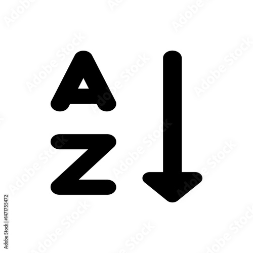 A descending from a to z sorting icon with a black arrow pointing downwards indicating the order of sorting