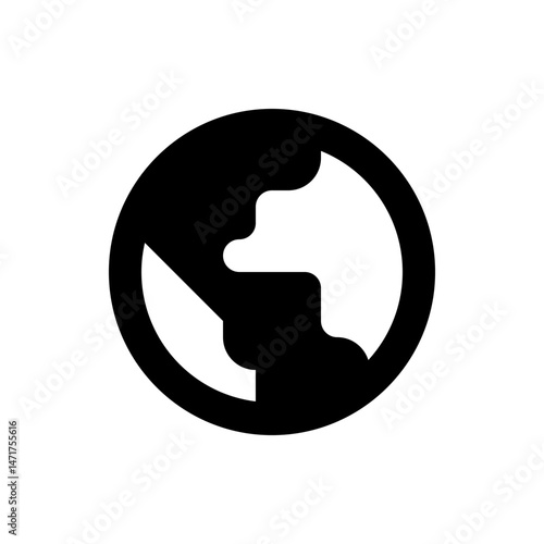 Abstract depiction of a partially eaten cookie or a stylized globe with landmasses in black and white