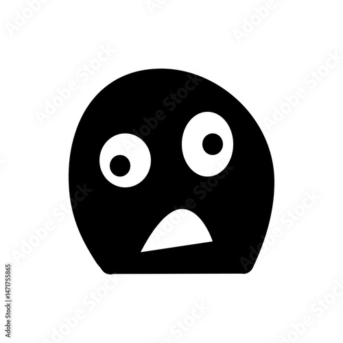 A black and white illustration of a cartoonish face with a worried expression and wide open eyes looking up