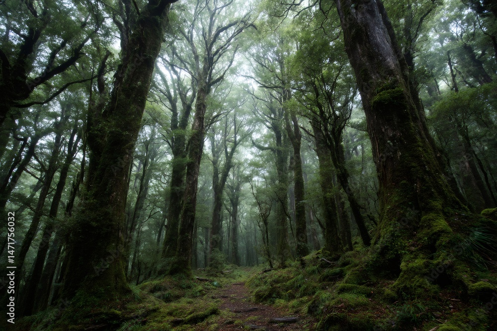 Path winding through lush primeval forest in new zealand Path winding through lush primeval forest in new zealand