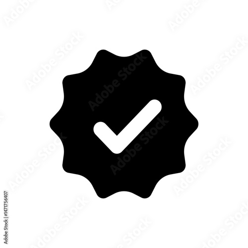 Black jagged badge with a white check mark inside, indicating verification and positive confirmation status