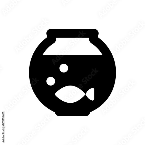 Illustration of a fishbowl with a fish inside and bubbles in the water in a black and white design style