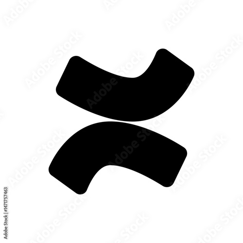 Two curved black shapes overlapping each other on a white background creating an abstract design element