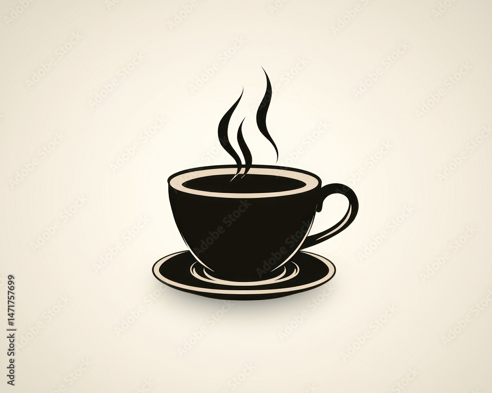 Obraz premium Simple silhouette of a steaming coffee cup and saucer