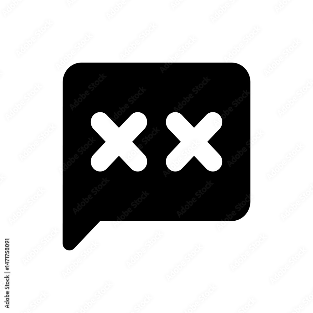 Fototapeta premium Black speech bubble with rounded corners containing two white x symbols representing silence or death message