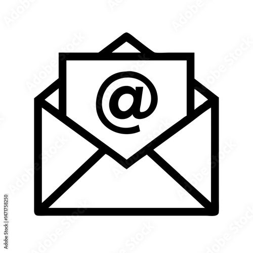 Minimalist Monochrome Email Envelope Icon Vector Illustration