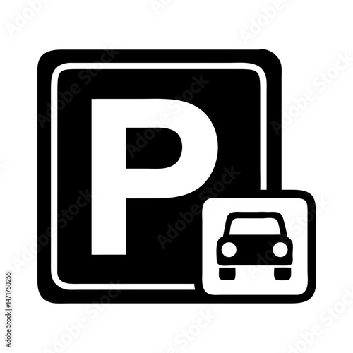 Monochrome Car Parking Sign Icon Vector Illustration