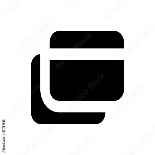 Two overlapping black rectangles with rounded corners, one slightly offset and lower than the other rectangle