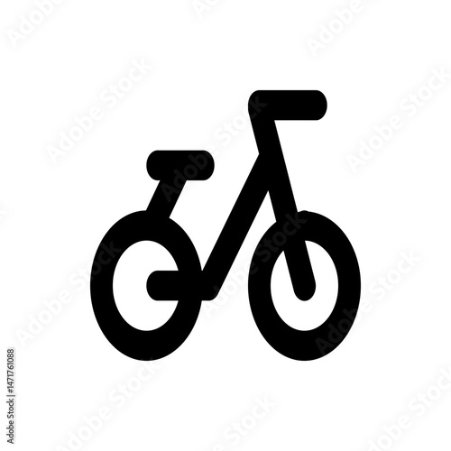 Simple black silhouette of a bicycle with two wheels seat handlebars and frame on a white background image
