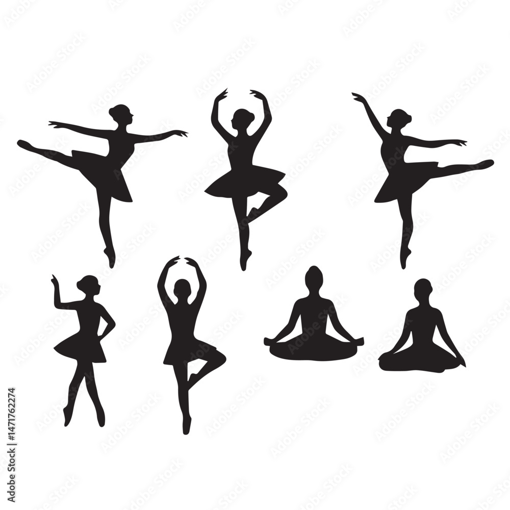 Fototapeta premium Ballet Dancer Silhouettes – Elegant Female Poses in Classical Dance Styles