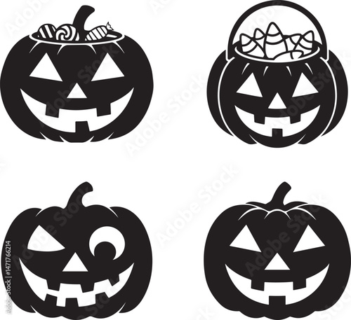 halloween pumpkin black vector flat silhouette design set
