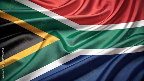 South Africa Flag, with Waving Fabric Texture Close up full background