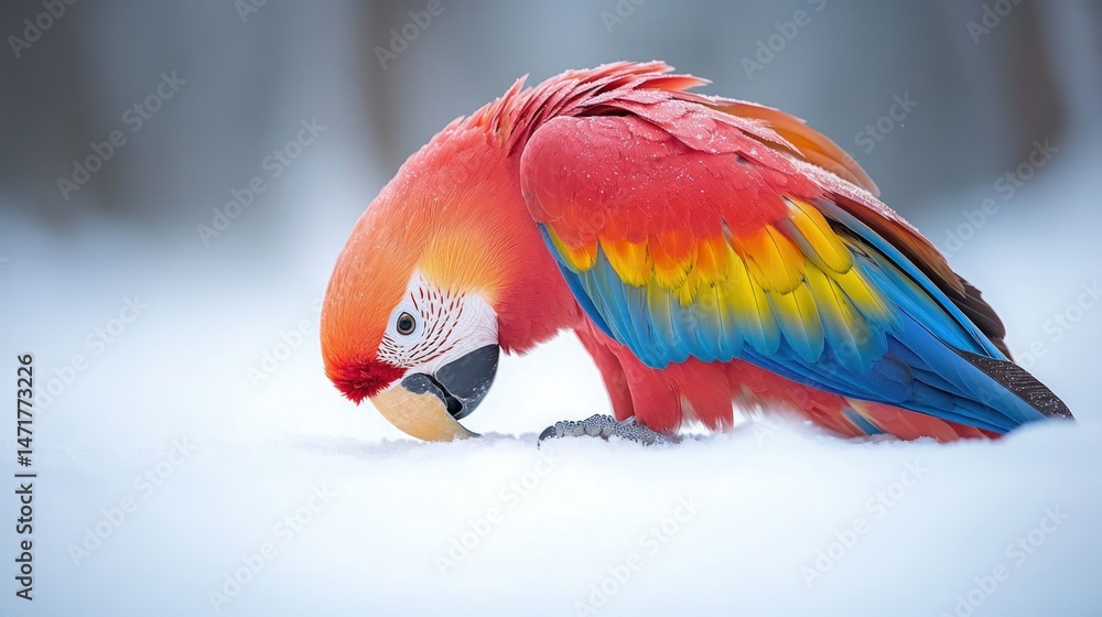 Obraz premium Colorful parrot in snow