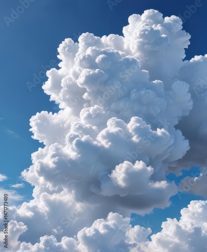 Fluffy white cumulus cloud against a vibrant blue sky , texture, sky