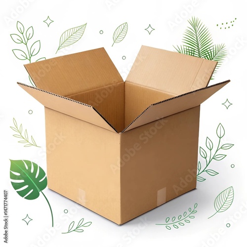 Cardboard Shipping Box Isolated on White Background – Packaging Mockup for Delivery and E-commerce