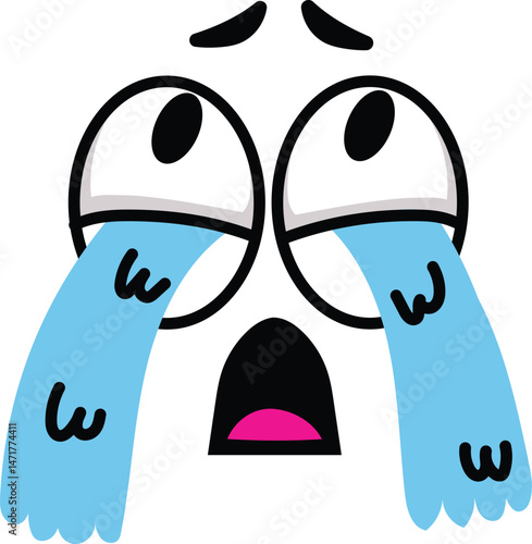 Cartoon face is crying with big tears falling from its eyes, expressing deep sadness and despair, creating a relatable image of emotional distress