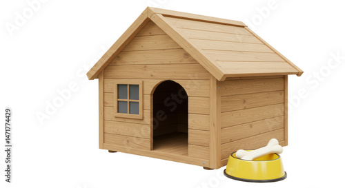 Quadro su tela Isolated dog house with bowl and bone