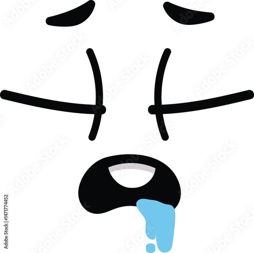 Cartoon face featuring closed eyes and drool dripping from an open mouth, conveying feelings of boredom, apathy, illness, or sleepiness in a humorous and cute style