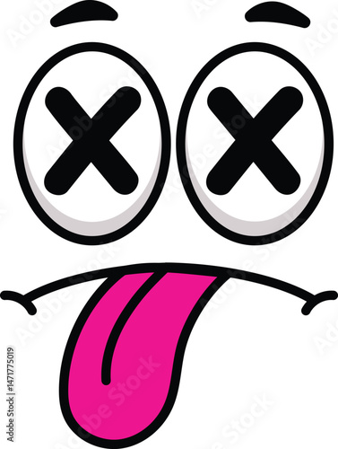 Funny cartoon face sticking out its tongue with crossed eyes, showing a playful and silly expression, ideal for conveying humor and lightheartedness in various design projects