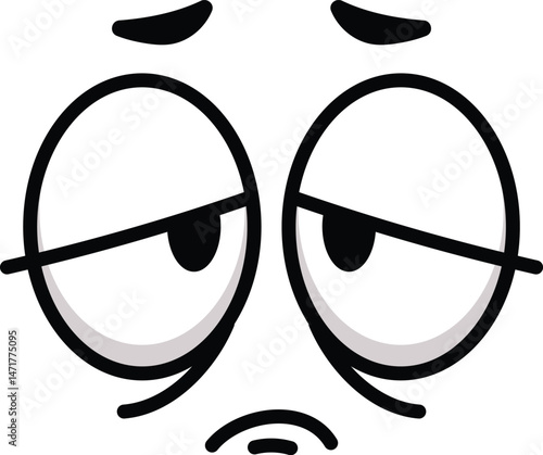 Simple sad face with half closed eyes and worried expression, ideal for representing boredom, sadness, exhaustion, or disappointment in a playful and lighthearted way