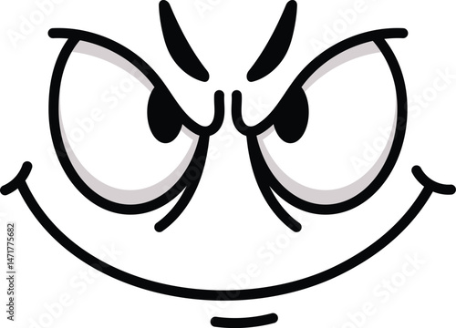 Cartoon character displaying a sly face with narrowed eyes and a malicious smile, radiating suspicion and distrust while scheming with cunning intentions and devious plans