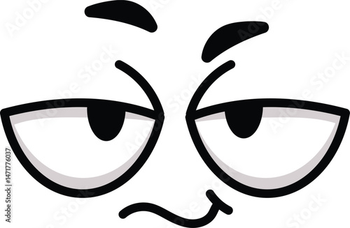 Cartoon face expressing suspicion with raised eyebrows and squinting eyes, capturing distrust and skepticism in a humorous and playful design that adds a quirky touch to any project