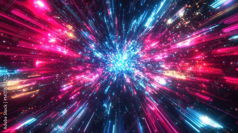 Abstract explosion of vibrant neon light streaks Abstract explosion of vibrant neon light streaks