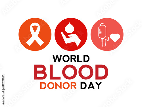 Illustration on the theme of World Blood Donor Day is held on 14 june. Blood Drop with hand and Realistic ribbon. One Drop Can Save a World. Blood bag and heart banner, cards, prints, social media.