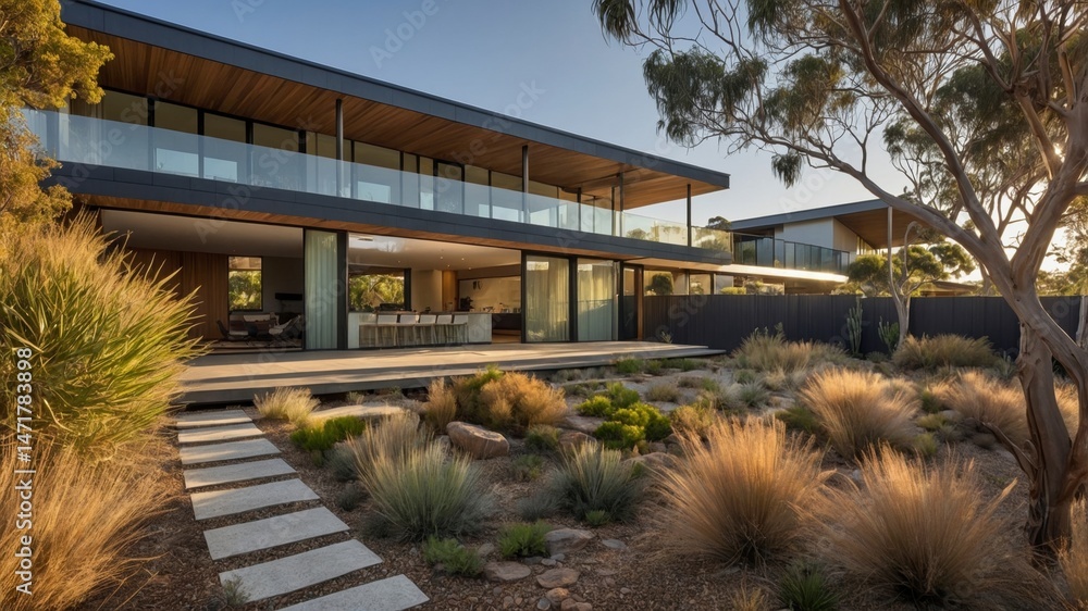 Obraz premium Modern two-level house design in australia showcasing contemporary architectural features and a stylish exterior perfect for family living