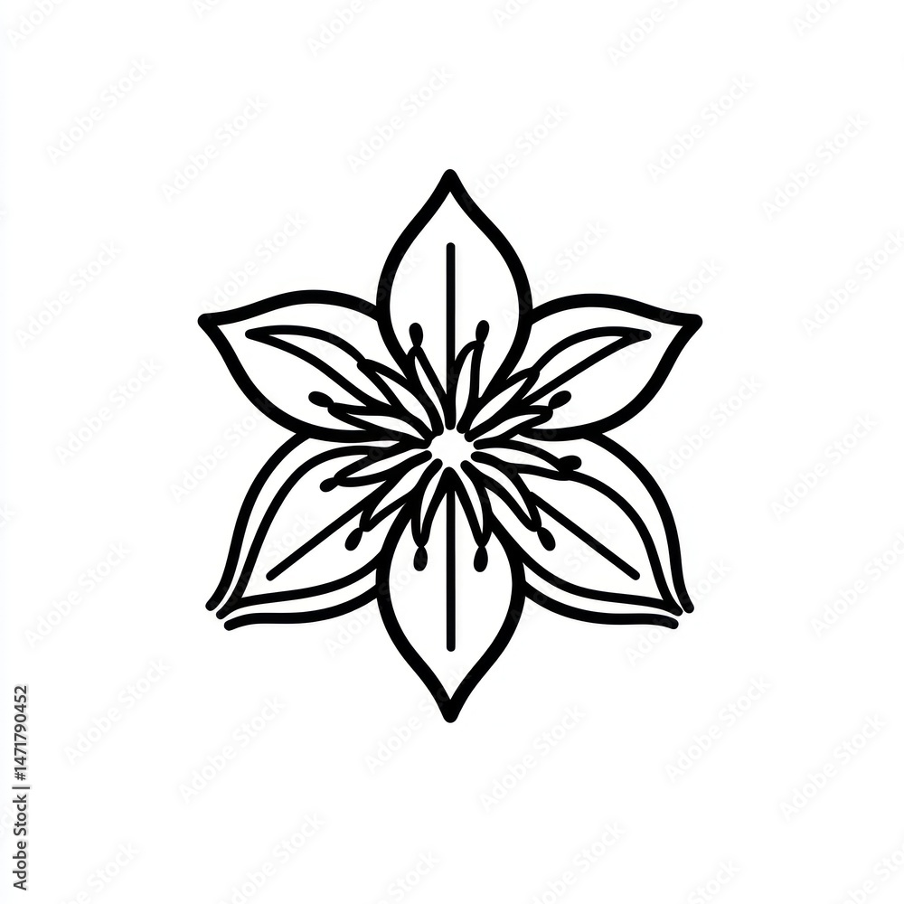 Simple Line Art Flower Drawing, White Background, Botanical Illustration, Design Element Simple Line Art Flower Drawing, White Background, Botanical Illustration, Design Element
